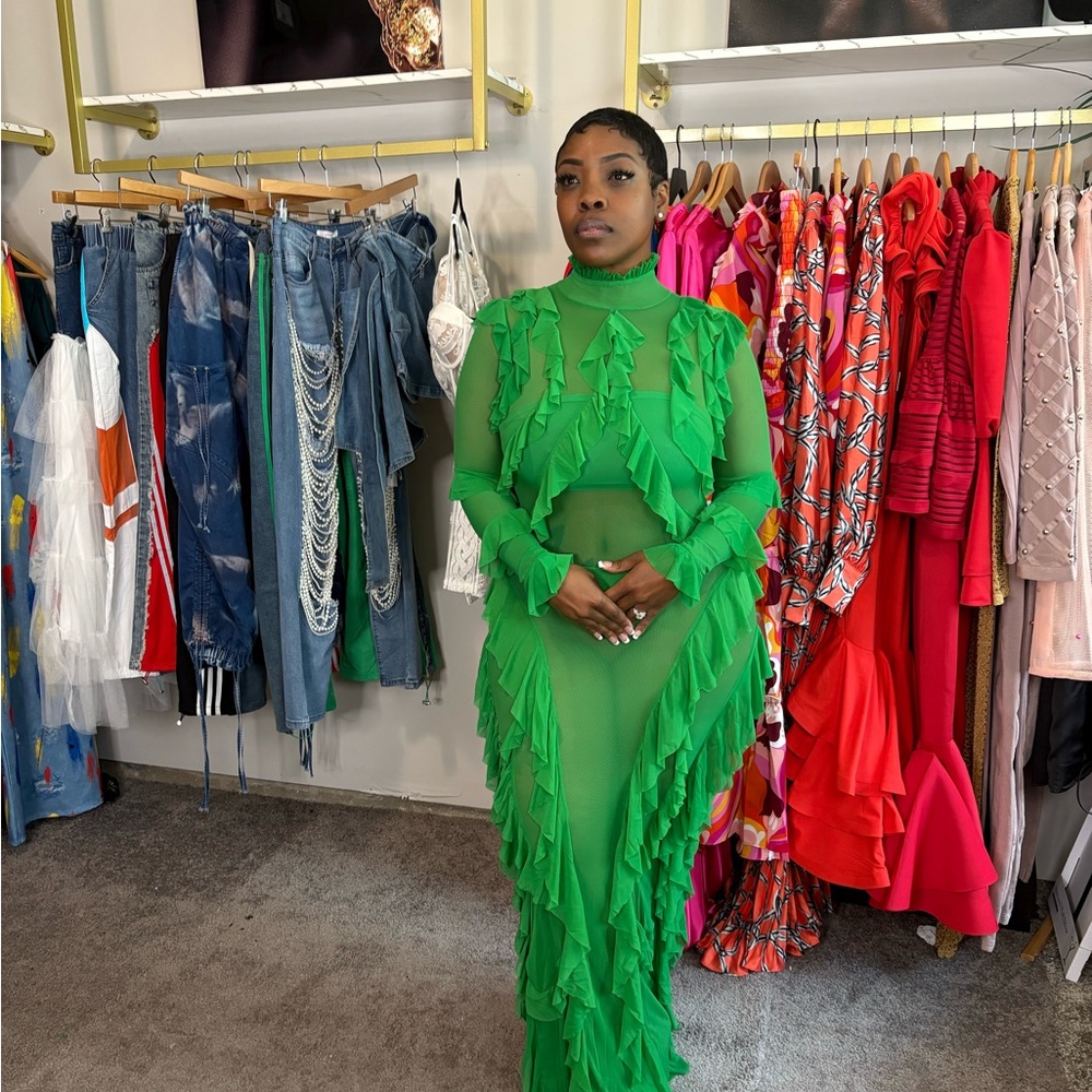 Vibrant Green Ruffled Dress